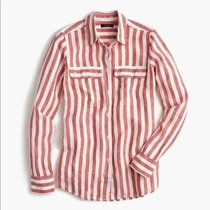 ✨ J. Crew Women's Red/White Large Striped Button Up Linen Shirt ✨